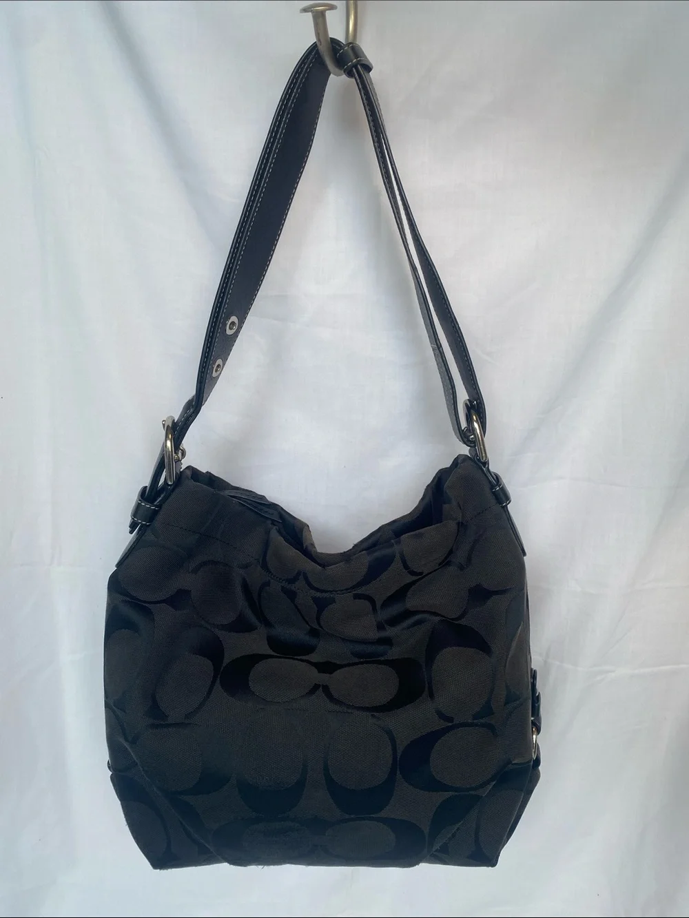 Coach F15067 Black Signature Jacquard Hobo Duffle Bag